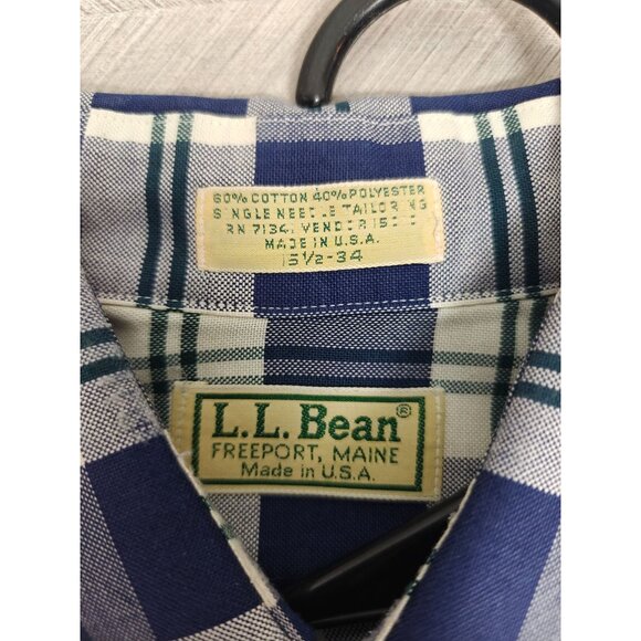 Vintage LL Bean Mens Plaid Button-Down Shirt Single Needle Size 15.5x34 USA - Picture 2 of 9